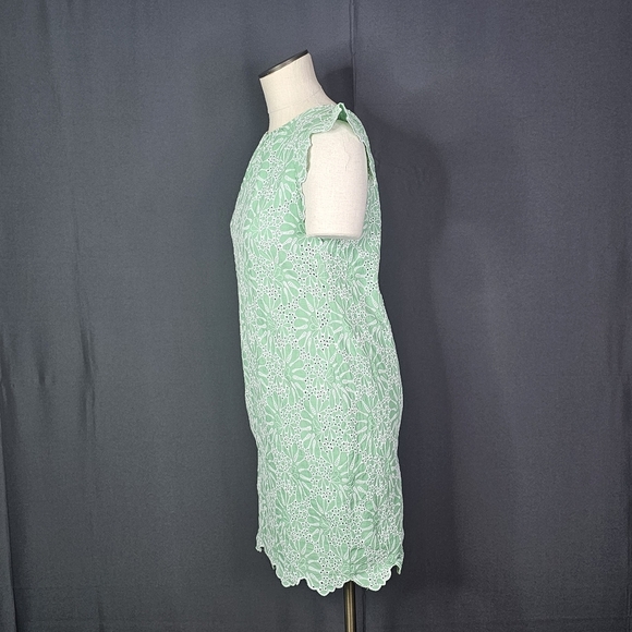 LOFT Eyelet Flutter Sleeve Shift Dress Size 2P Green Short Sleeve Embroidered - Picture 5 of 11
